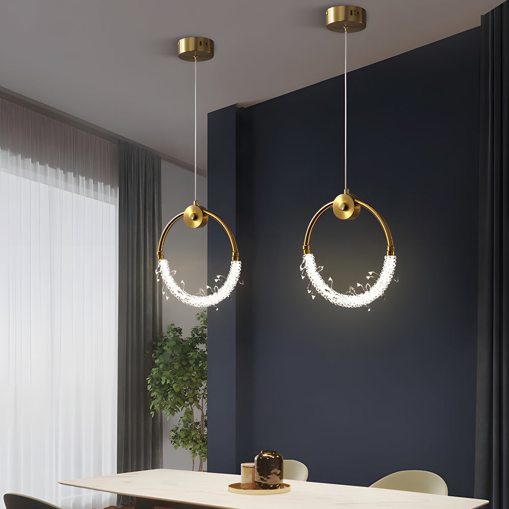 Modern Luxury Ring LED Crystal Pendant Light for Bedside and Dining Room