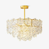 Modern Luxury Snowflake Glass Chandelier Gold Round Crystal Pendant Lighting