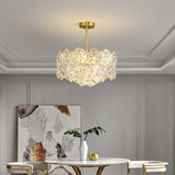 Modern Luxury Snowflake Glass Chandelier Gold Round Crystal Pendant Lighting