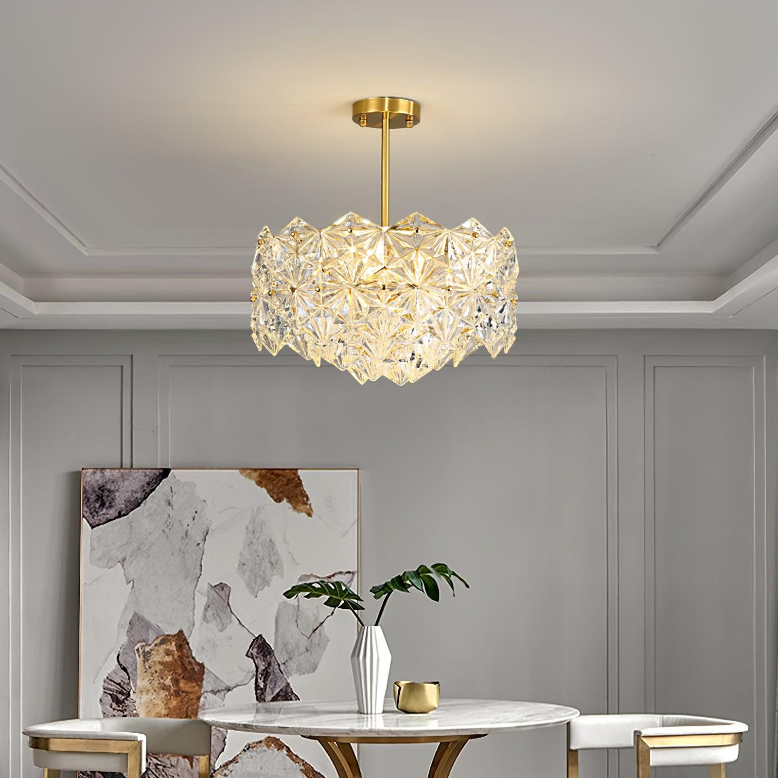 Modern Luxury Snowflake Glass Chandelier Gold Round Crystal Pendant Lighting