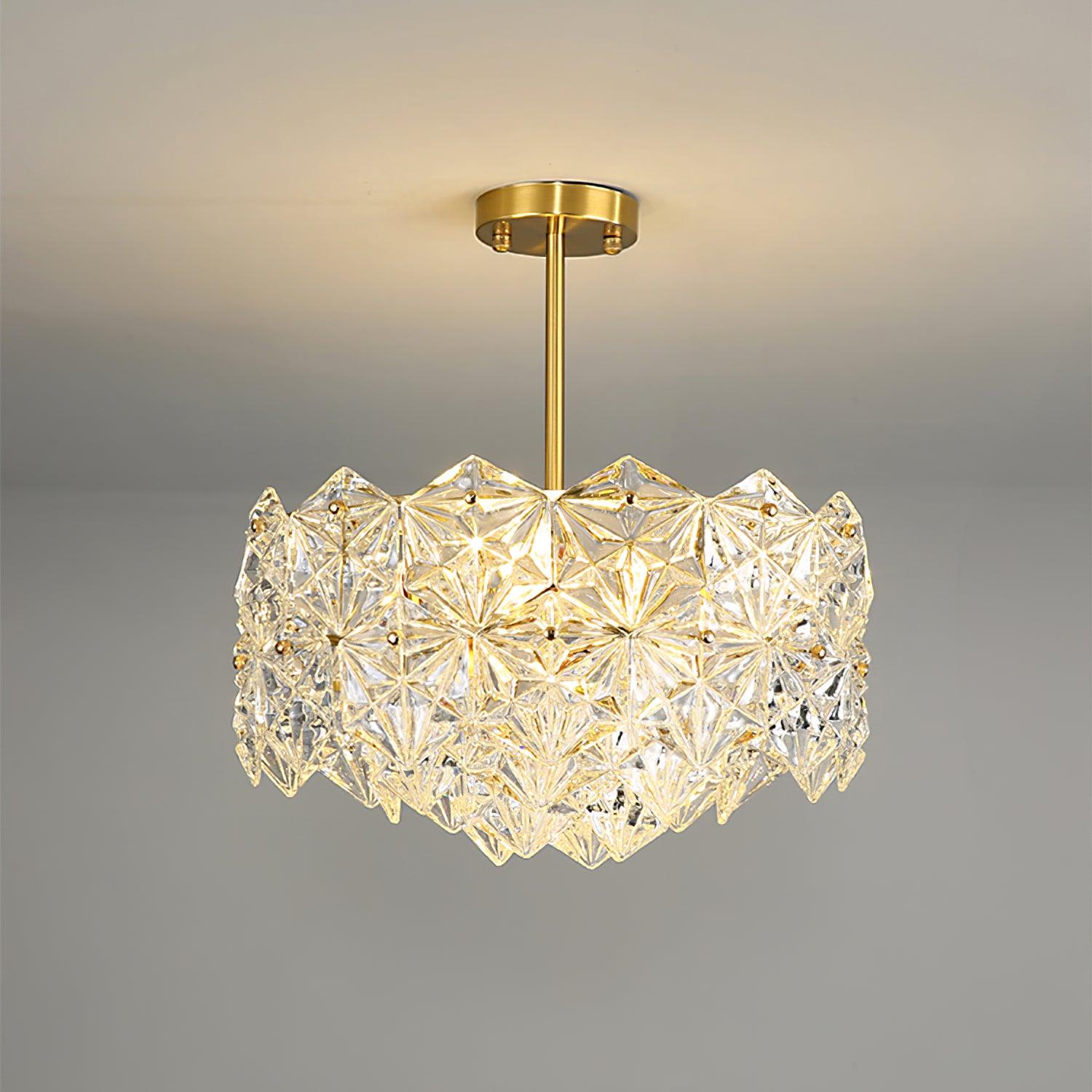 Modern Luxury Snowflake Glass Chandelier Gold Round Crystal Pendant Lighting
