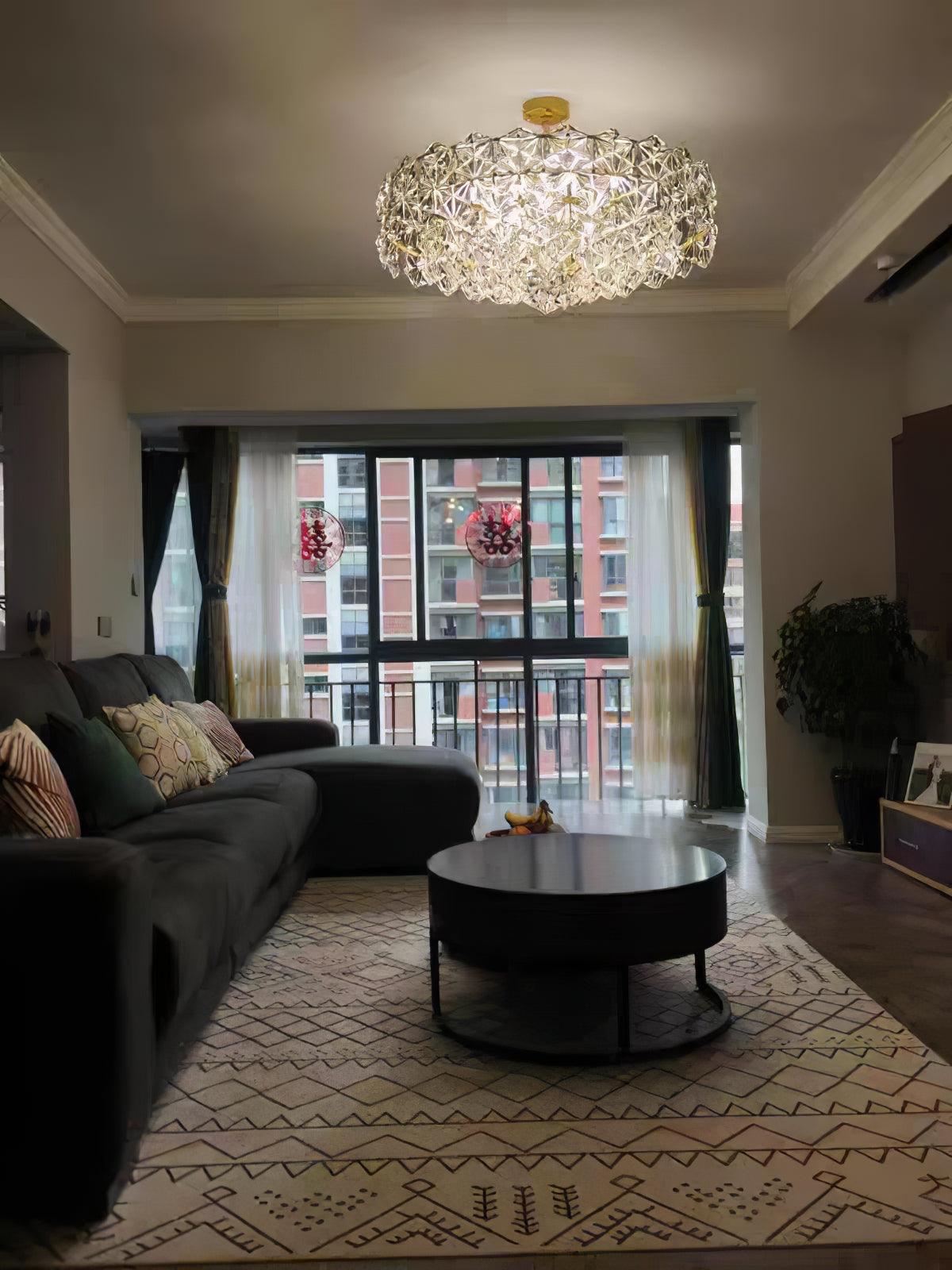 Modern Luxury Snowflake Glass Chandelier Gold Round Crystal Pendant Lighting