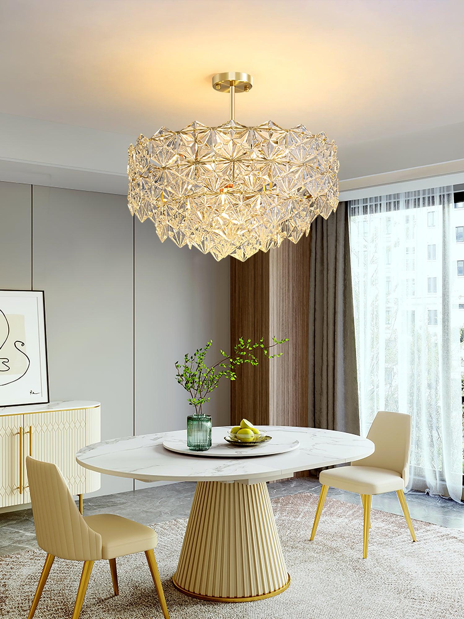 Modern Luxury Snowflake Glass Chandelier Gold Round Crystal Pendant Lighting