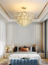 Modern Luxury Snowflake Glass Chandelier Gold Round Crystal Pendant Lighting