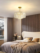 Modern Luxury Snowflake Glass Chandelier Gold Round Crystal Pendant Lighting