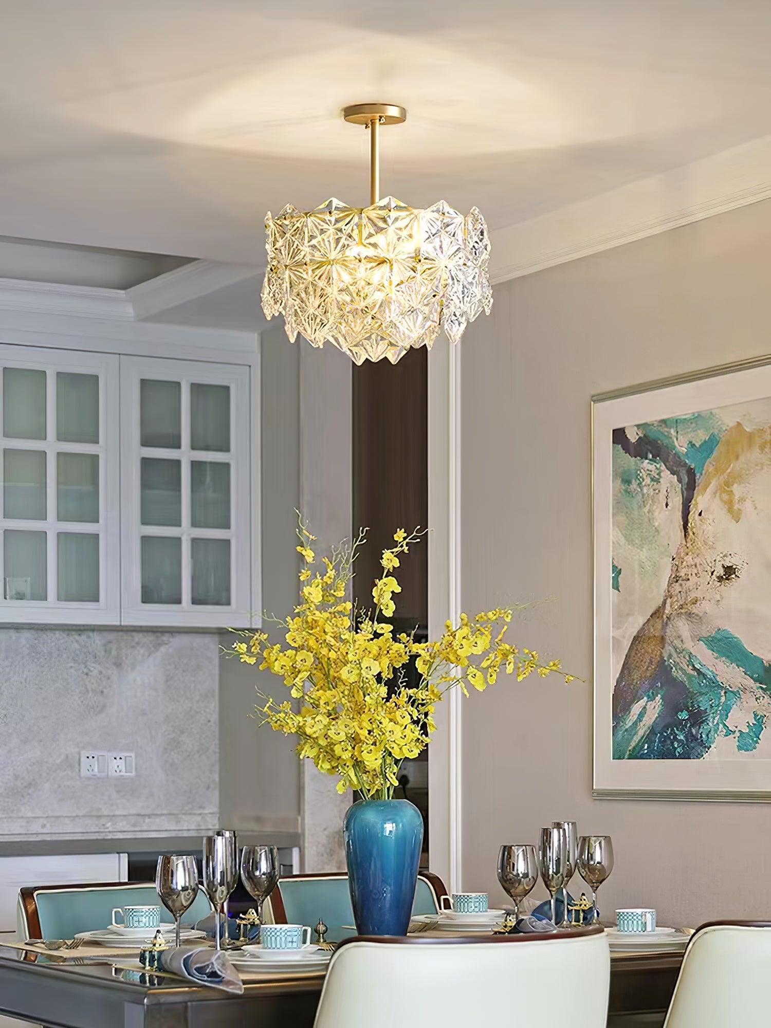 Modern Luxury Snowflake Glass Chandelier Gold Round Crystal Pendant Lighting