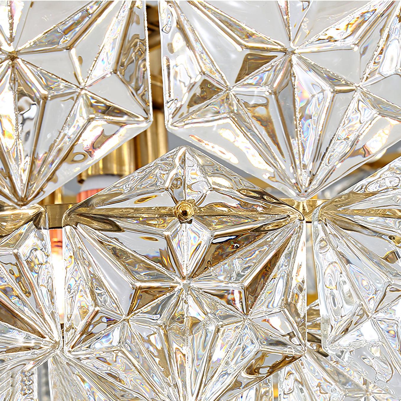 Modern Luxury Snowflake Glass Chandelier Gold Round Crystal Pendant Lighting