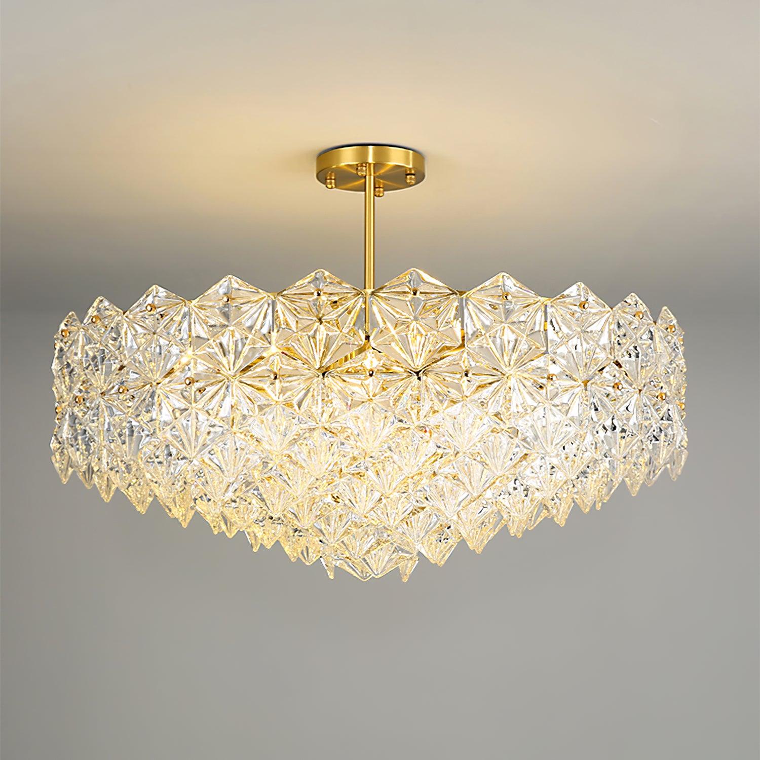 Modern Luxury Snowflake Glass Chandelier Gold Round Crystal Pendant Lighting