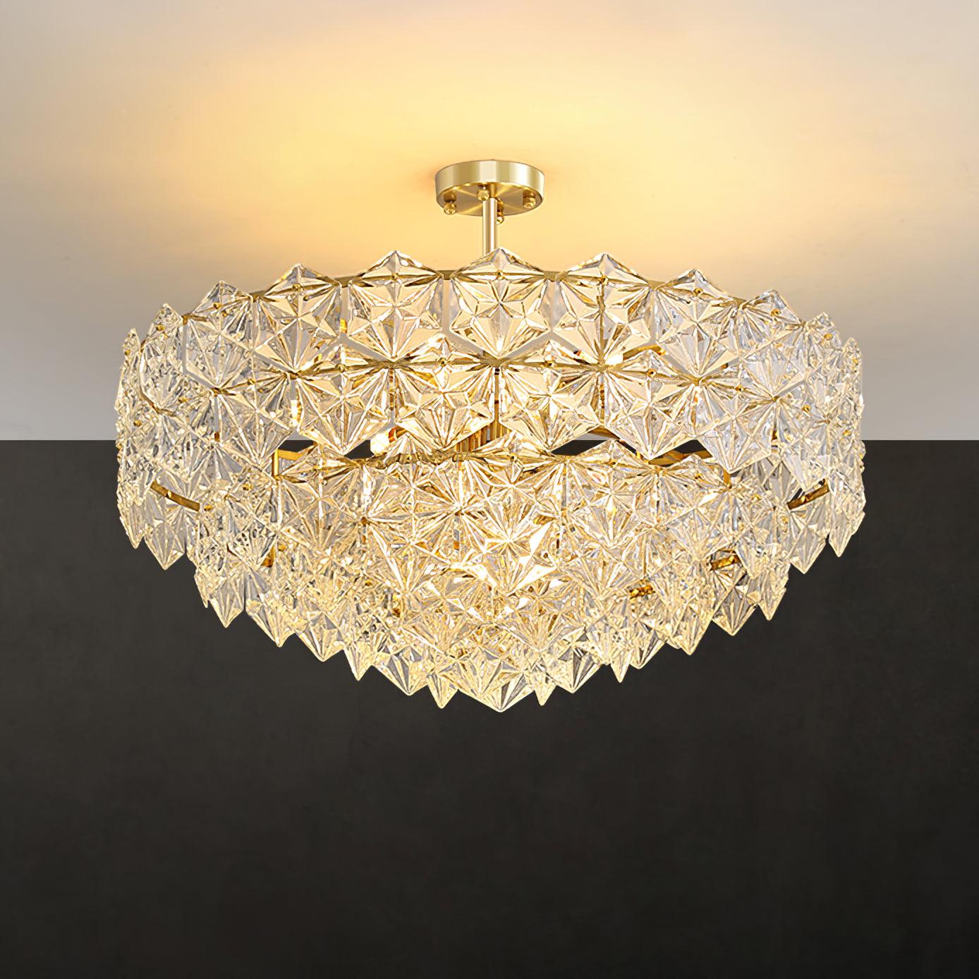 Modern Luxury Snowflake Glass Chandelier Gold Round Crystal Pendant Lighting