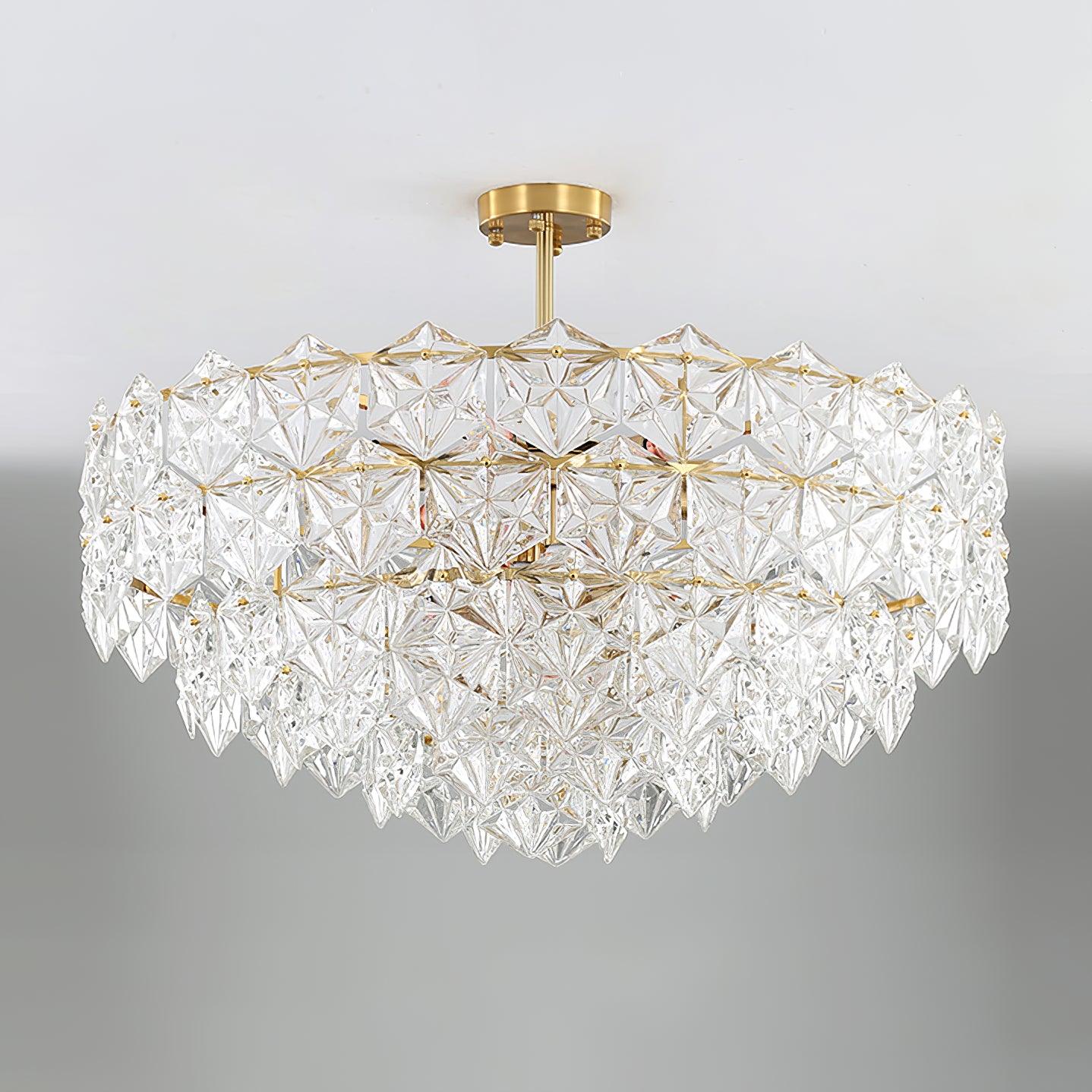Modern Luxury Snowflake Glass Chandelier Gold Round Crystal Pendant Lighting