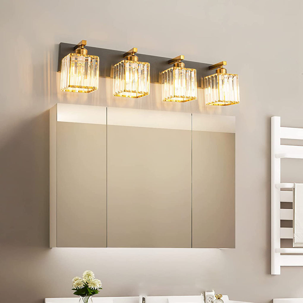 Modern Luxury Square Crystal Vanity Wall Sconce Light with Electroplated Metal Frame for Mirror