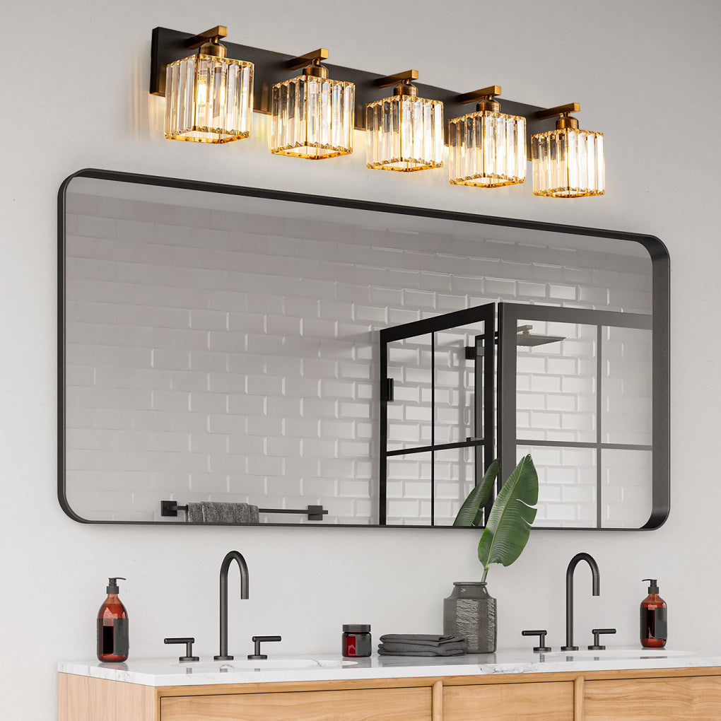 Modern Luxury Square Crystal Vanity Wall Sconce Light with Electroplated Metal Frame for Mirror
