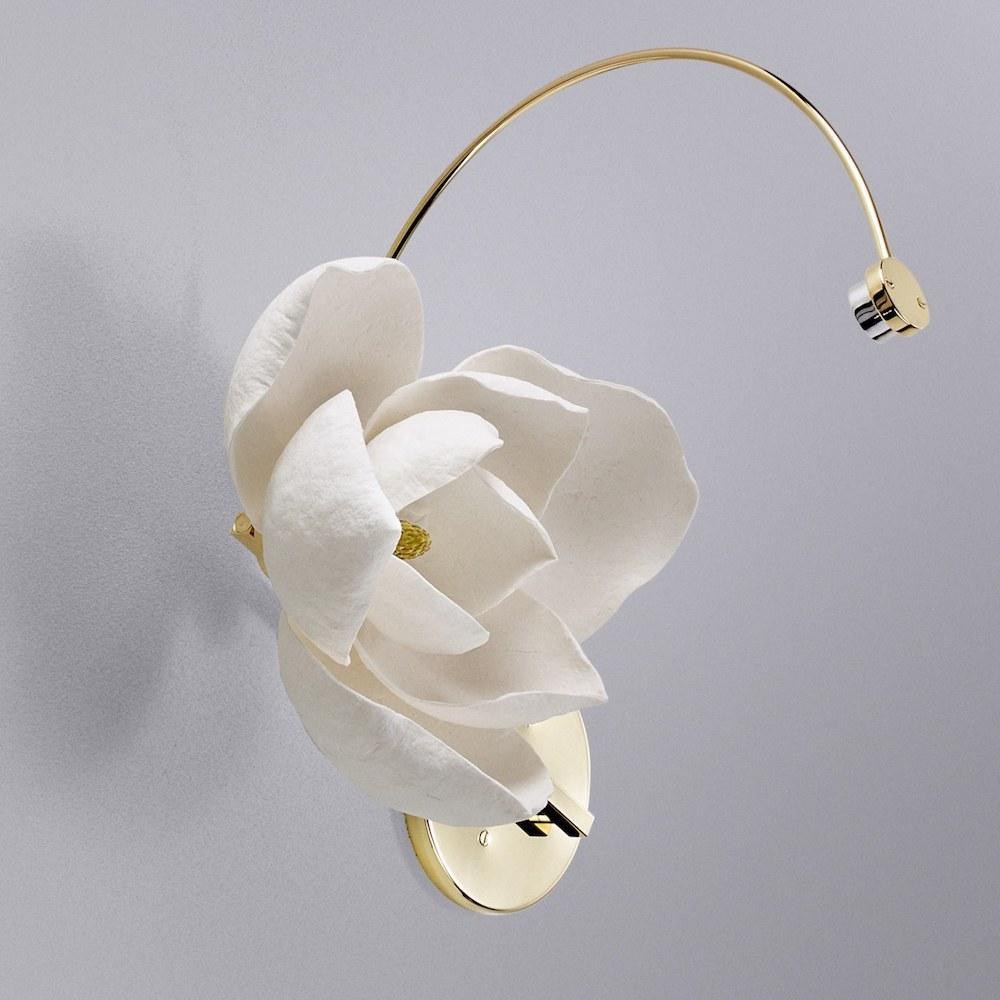 Modern Magnolia Flower Wall Sconce Set with Handcrafted Cotton Paper Petals