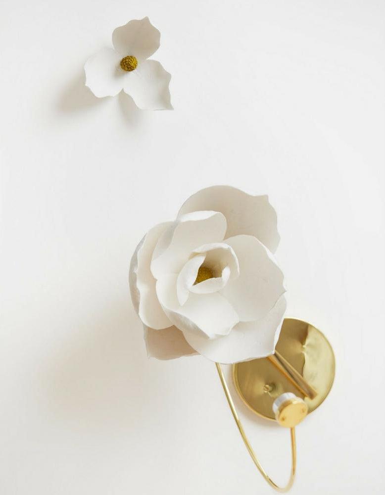 Modern Magnolia Flower Wall Sconce Set with Handcrafted Cotton Paper Petals