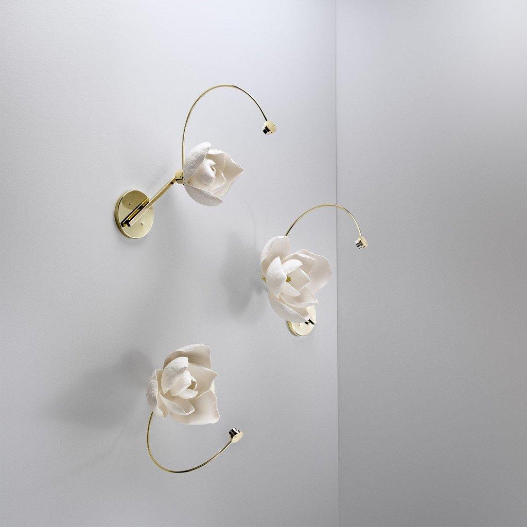 Modern Magnolia Flower Wall Sconce Set with Handcrafted Cotton Paper Petals