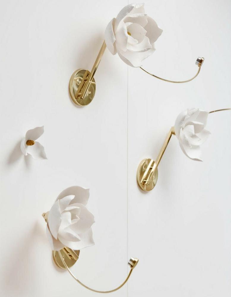 Modern Magnolia Flower Wall Sconce Set with Handcrafted Cotton Paper Petals