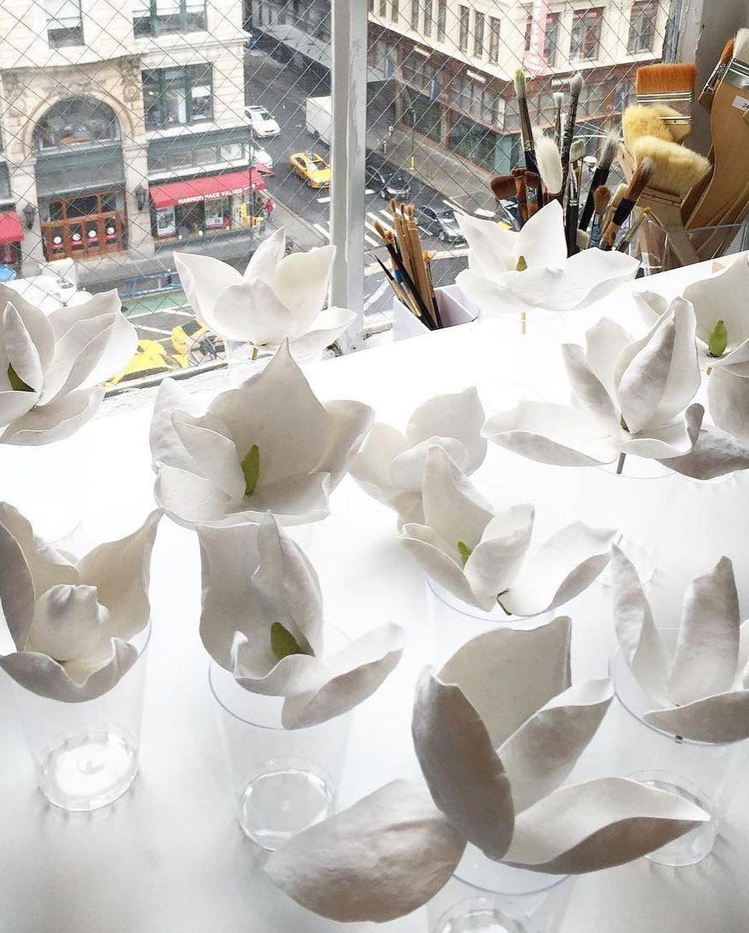 Modern Magnolia Flower Wall Sconce Set with Handcrafted Cotton Paper Petals