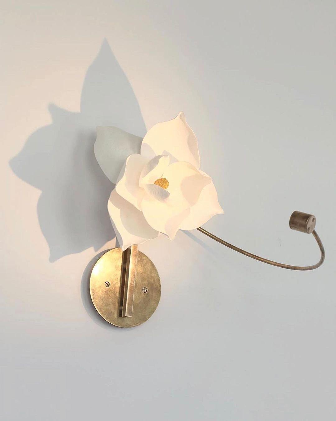 Modern Magnolia Flower Wall Sconce Set with Handcrafted Cotton Paper Petals