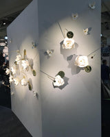 Modern Magnolia Flower Wall Sconce Set with Handcrafted Cotton Paper Petals