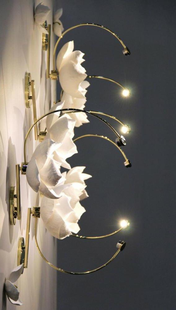 Modern Magnolia Flower Wall Sconce Set with Handcrafted Cotton Paper Petals