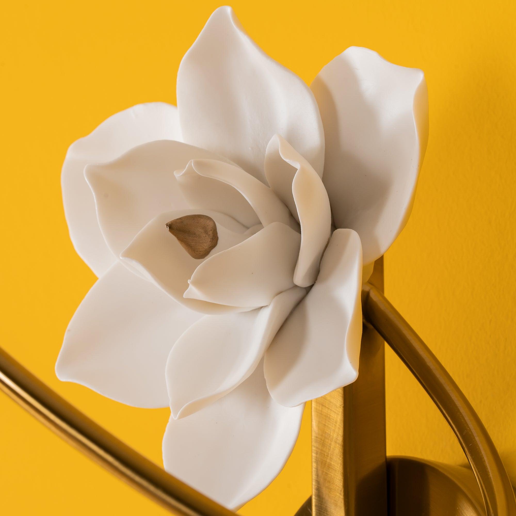 Modern Magnolia Flower Wall Sconce Set with Handcrafted Cotton Paper Petals