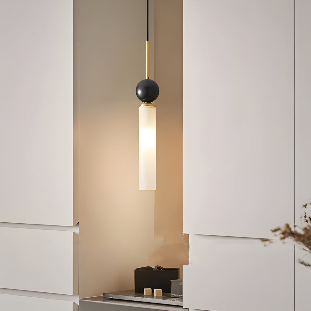 Modern Marble Cylinder Pendant Light with Copper Accents and Acrylic Shade Hanging Lamp