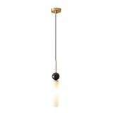 Modern Marble Cylinder Pendant Light with Copper Accents and Acrylic Shade Hanging Lamp
