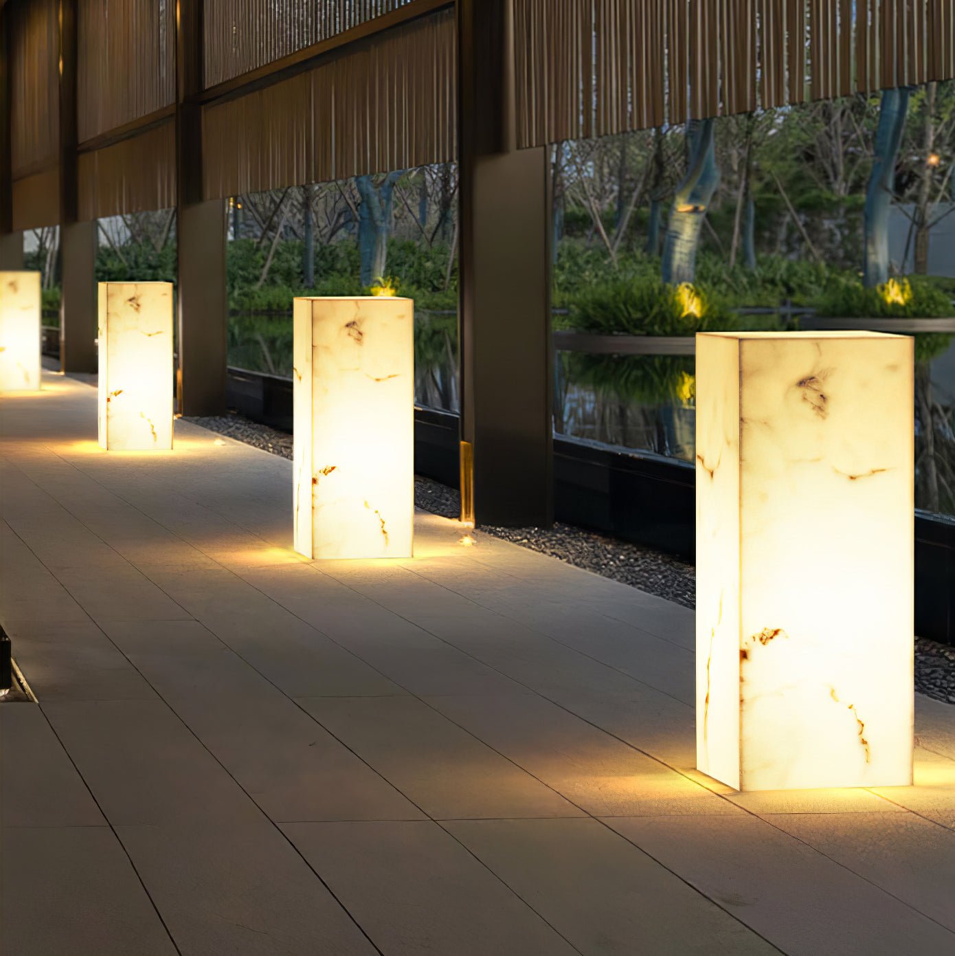 Modern Marble Effect Cube Outdoor LED Landscape Path Light and Garden Pillar Lamp