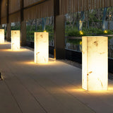 Modern Marble Effect Cube Outdoor LED Landscape Path Light and Garden Pillar Lamp