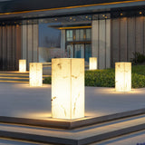 Modern Marble Effect Cube Outdoor LED Landscape Path Light and Garden Pillar Lamp
