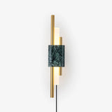 Modern Marble Plug In Wall Sconce with Slim Gold Rods and Opal LED Light Set of 2