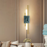 Modern Marble Plug In Wall Sconce with Slim Gold Rods and Opal LED Light Set of 2