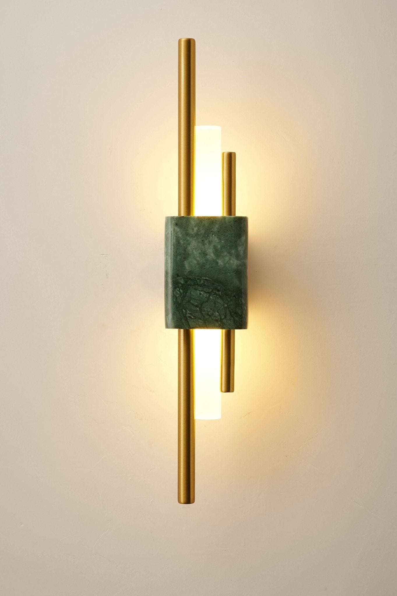 Modern Marble Plug In Wall Sconce with Slim Gold Rods and Opal LED Light Set of 2