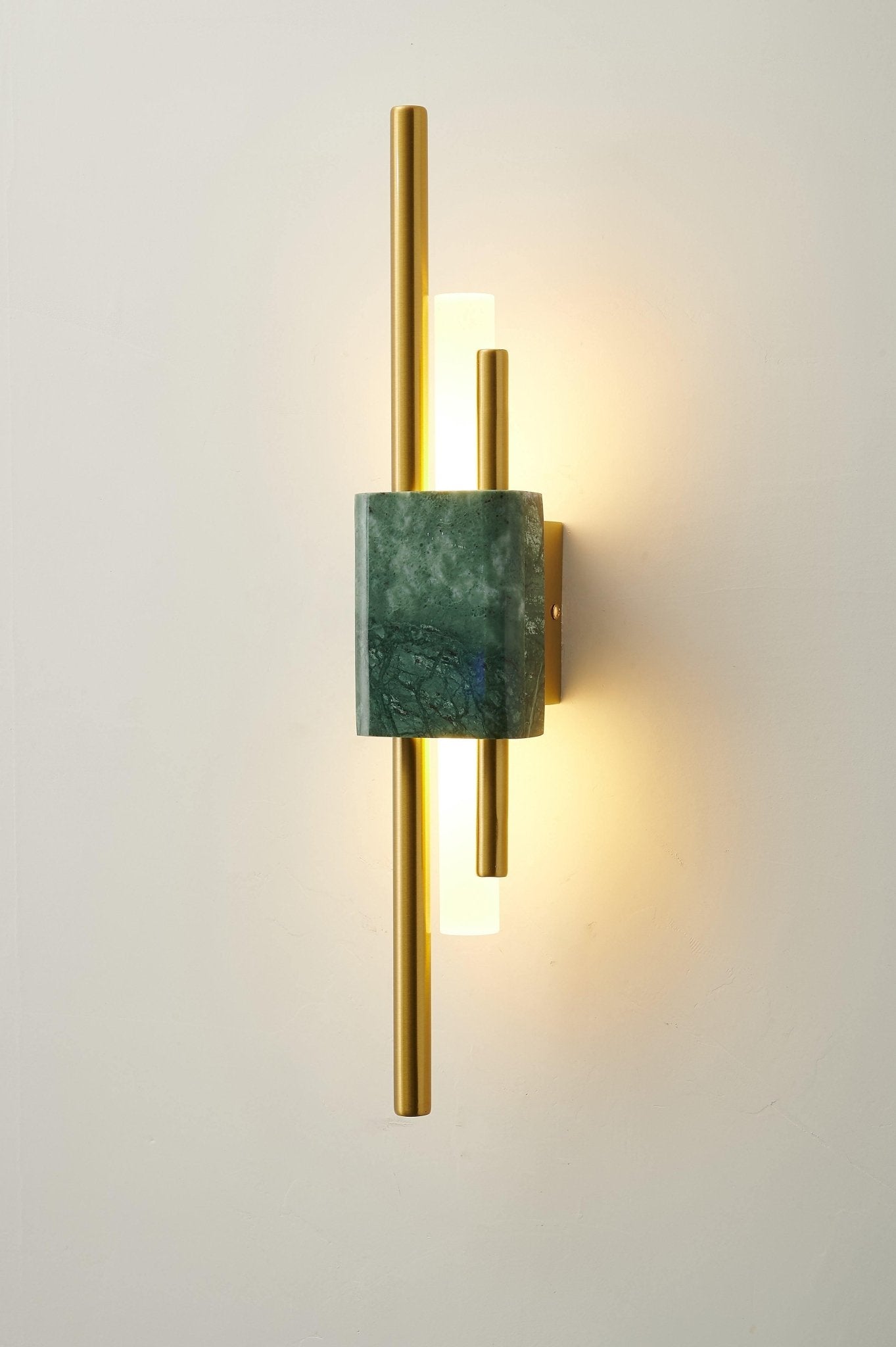Modern Marble Plug In Wall Sconce with Slim Gold Rods and Opal LED Light Set of 2