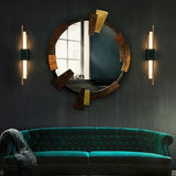 Modern Marble Plug In Wall Sconce with Slim Gold Rods and Opal LED Light Set of 2