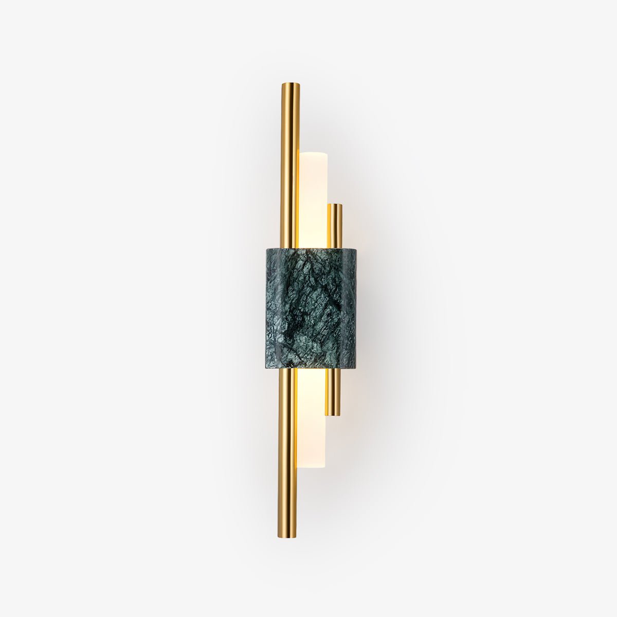 Modern Marble Plug In Wall Sconce with Slim Gold Rods and Opal LED Light Set of 2