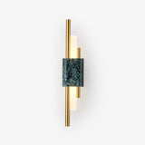 Modern Marble Plug In Wall Sconce with Slim Gold Rods and Opal LED Light Set of 2