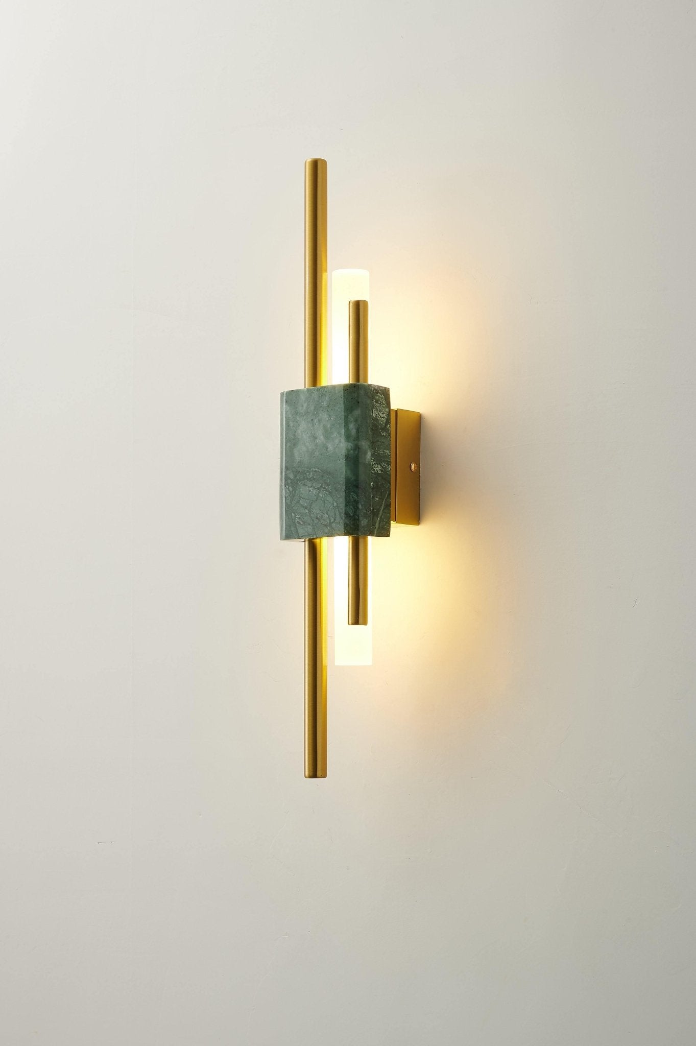 Modern Marble Plug In Wall Sconce with Slim Gold Rods and Opal LED Light Set of 2
