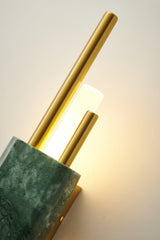 Modern Marble Plug In Wall Sconce with Slim Gold Rods and Opal LED Light Set of 2