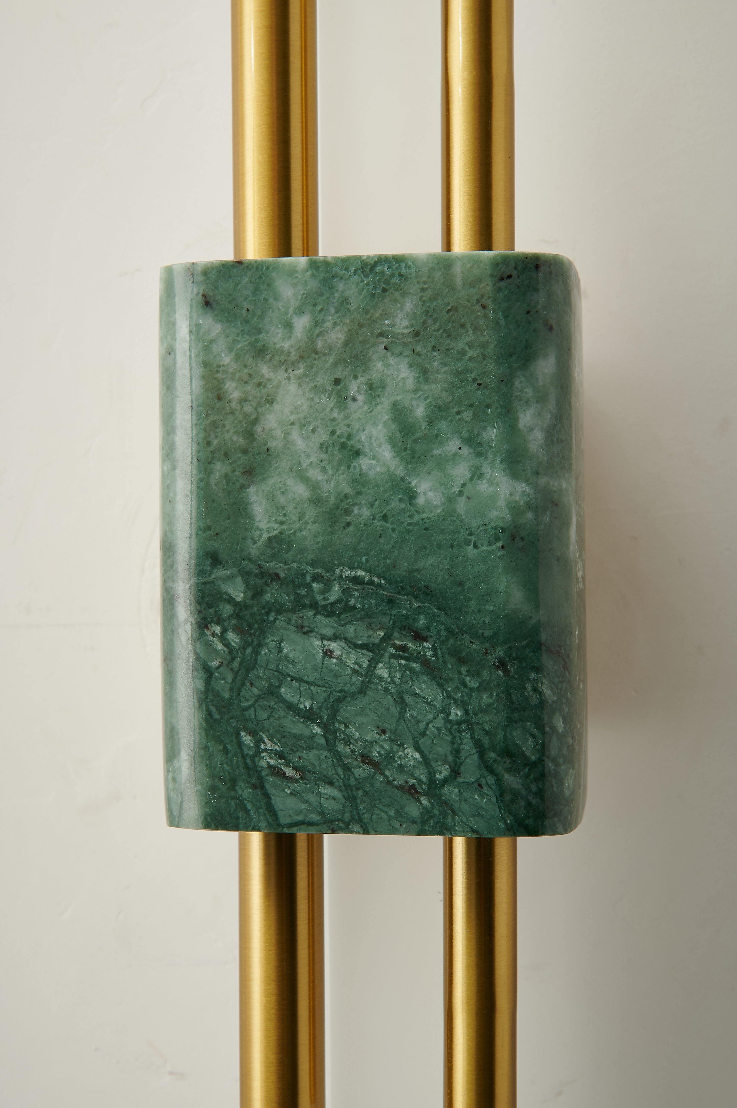Modern Marble Plug In Wall Sconce with Slim Gold Rods and Opal LED Light Set of 2