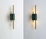 Modern Marble Plug In Wall Sconce with Slim Gold Rods and Opal LED Light Set of 2