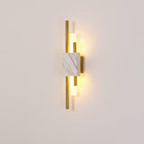 Modern Marble Plug In Wall Sconce with Slim Gold Rods and Opal LED Light Set of 2