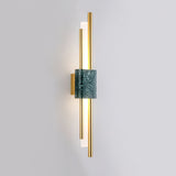 Modern Marble Plug In Wall Sconce with Slim Gold Rods and Opal LED Light Set of 2