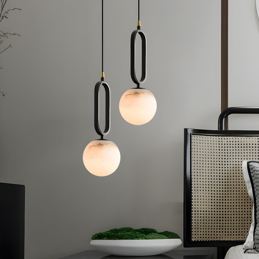 Modern Marble Sphere Pendant Light Natural Texture Black and Copper Nordic G9 Hanging Lamp
