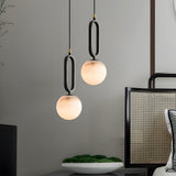 Modern Marble Sphere Pendant Light Natural Texture Black and Copper Nordic G9 Hanging Lamp