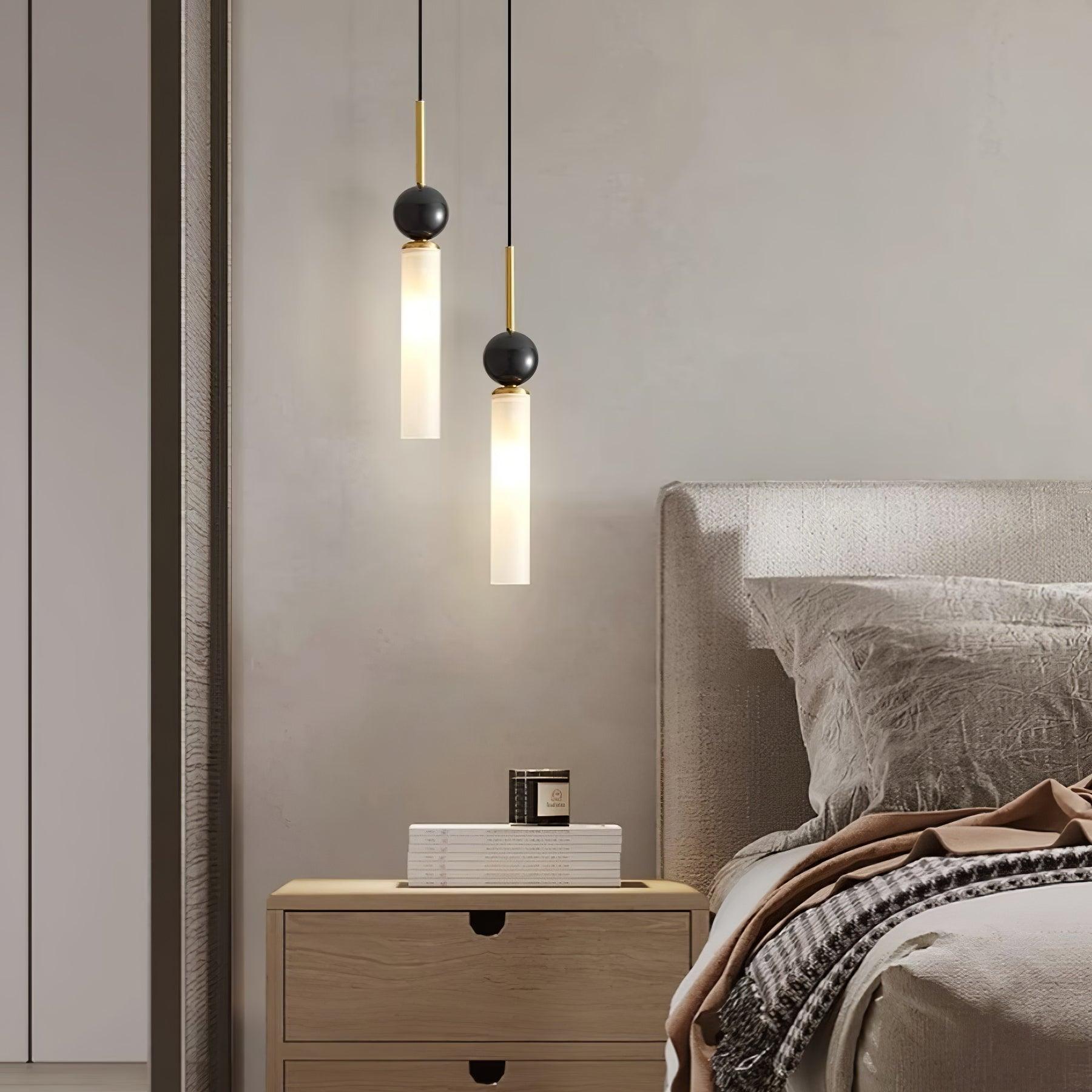 Modern Marble Vertical LED Pendant Lamp with Brass Accents for Minimalist Interior Lighting
