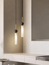 Modern Marble Vertical LED Pendant Lamp with Brass Accents for Minimalist Interior Lighting