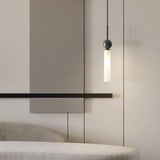 Modern Marble Vertical LED Pendant Lamp with Brass Accents for Minimalist Interior Lighting