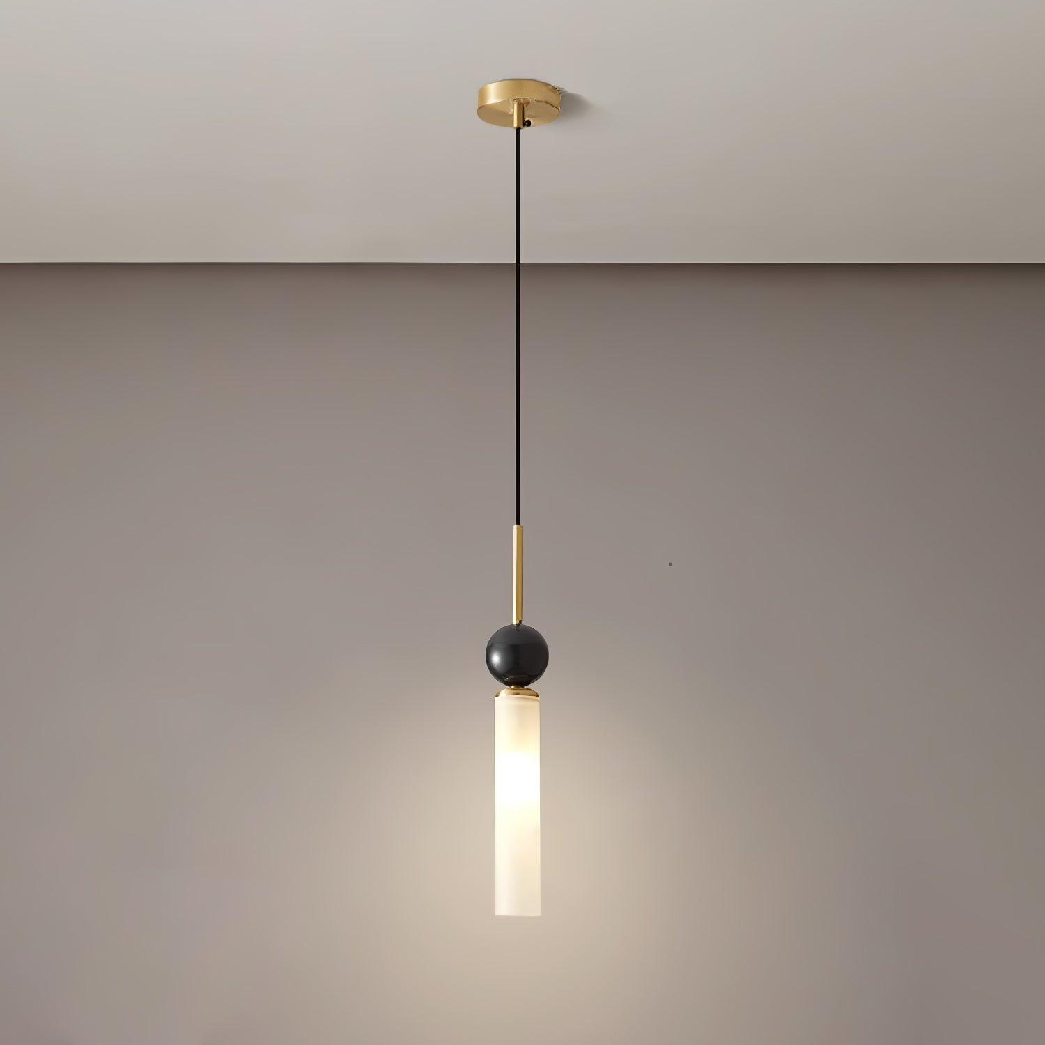 Modern Marble Vertical LED Pendant Lamp with Brass Accents for Minimalist Interior Lighting