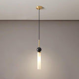 Modern Marble Vertical LED Pendant Lamp with Brass Accents for Minimalist Interior Lighting